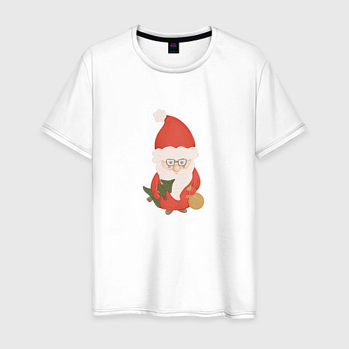 Мужская футболка Дед Мороз с ёлкой и подарками / Белый – фото 1