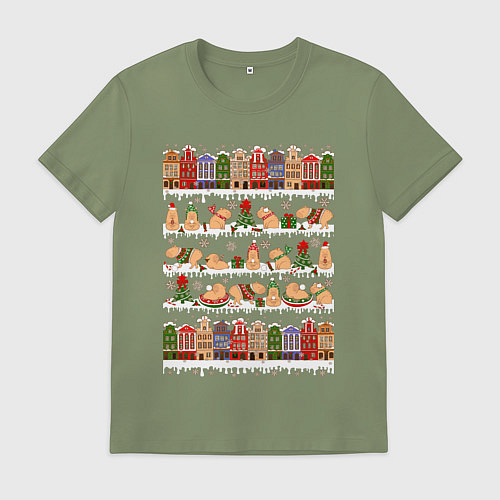 Мужская футболка Капибара зимой на Новый год / Авокадо – фото 1