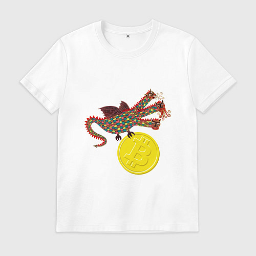 Мужская футболка Дракон с монетой Биткойна / Белый – фото 1