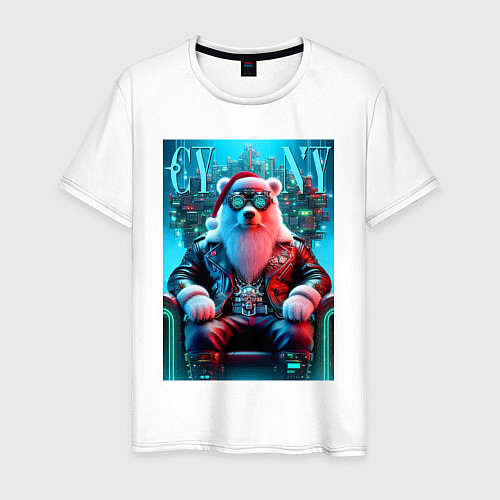 Мужская футболка Медведь на кибер троне - нейросеть / Белый – фото 1