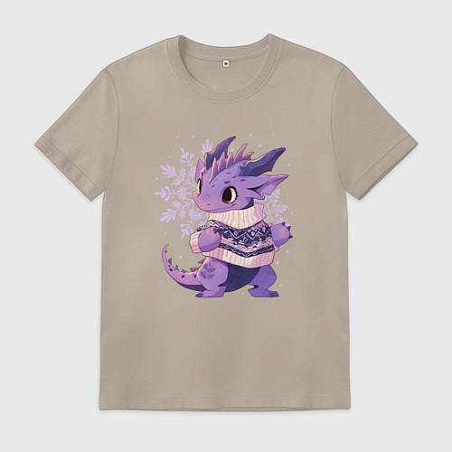 Мужская футболка Фиолетовый дракон в свитере / Миндальный – фото 1