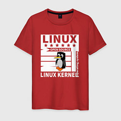 Футболка хлопковая мужская Пингвин программист системы линукс, цвет: красный