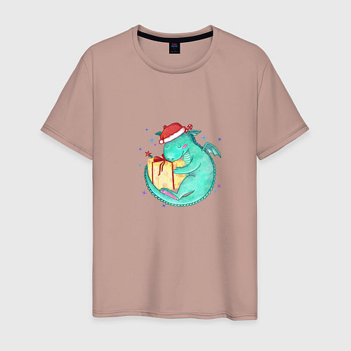 Мужская футболка Дракончик с подарком / Пыльно-розовый – фото 1