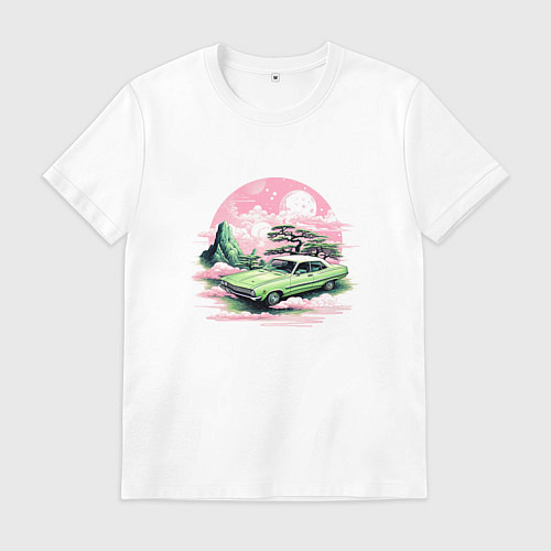 Мужская футболка Ретро автомобиль на розовом закате / Белый – фото 1