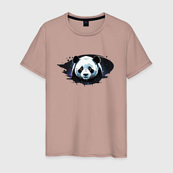 Футболка хлопковая мужская Грустная панда портрет, цвет: пыльно-розовый