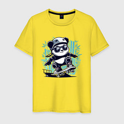 Футболка хлопковая мужская Панда - крутой скейтбордист, цвет: желтый