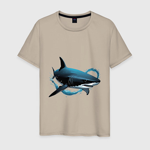 Мужская футболка Акула портрет / Миндальный – фото 1