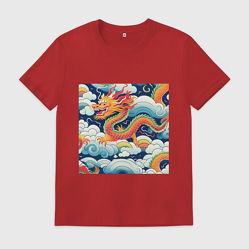 Мужская футболка Китайский дракон на цветном фоне / Красный – фото 1