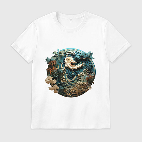 Мужская футболка Китайский дракон в круге / Белый – фото 1