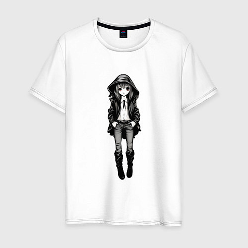 Мужская футболка Аниме девушка в капюшоне / Белый – фото 1
