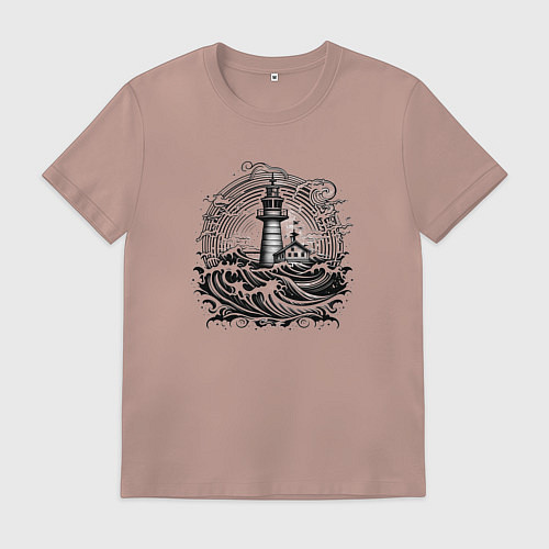 Мужская футболка Море и маяк / Пыльно-розовый – фото 1