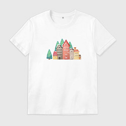 Мужская футболка Винтажные домики и новогодние елки