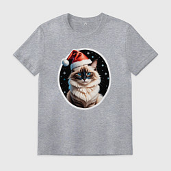 Мужская футболка Кот породы Рэгдолл в новогодней шапке