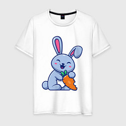 Футболка хлопковая мужская Радостный кролик с морковкой, цвет: белый