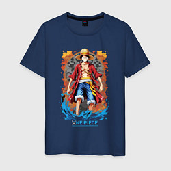 Футболка хлопковая мужская One Piece - загадочный Луффи, цвет: тёмно-синий