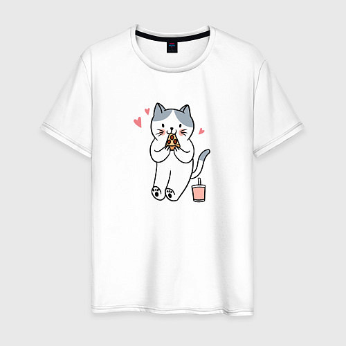 Мужская футболка Кот с пиццей / Белый – фото 1
