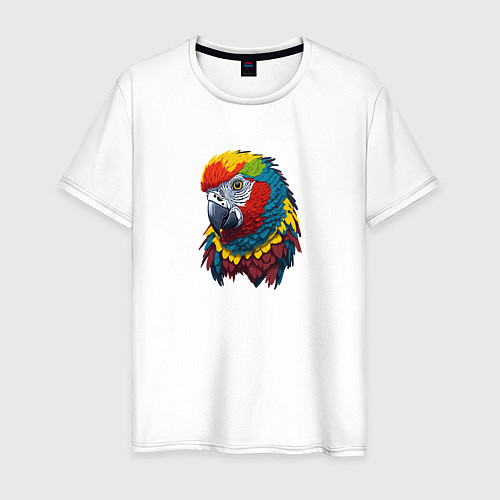 Мужская футболка Красочный попугай в ярких перьях / Белый – фото 1