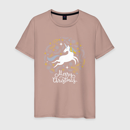 Мужская футболка Unicorn christmas / Пыльно-розовый – фото 1