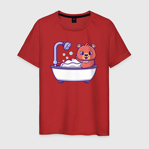 Мужская футболка Мишка в ванне / Красный – фото 1