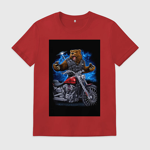 Мужская футболка Медведь байкер с мотоциклом / Красный – фото 1