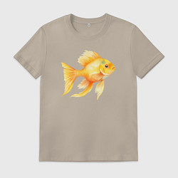 Мужская футболка Желтая золотая рыбка - акварель
