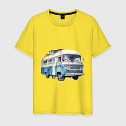 Футболка хлопковая мужская Машина для путешествий, цвет: желтый