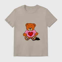 Футболка хлопковая мужская Плюшевый мишка с сердечком, цвет: миндальный