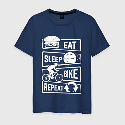 Футболка хлопковая мужская Eat sleep bike, цвет: тёмно-синий