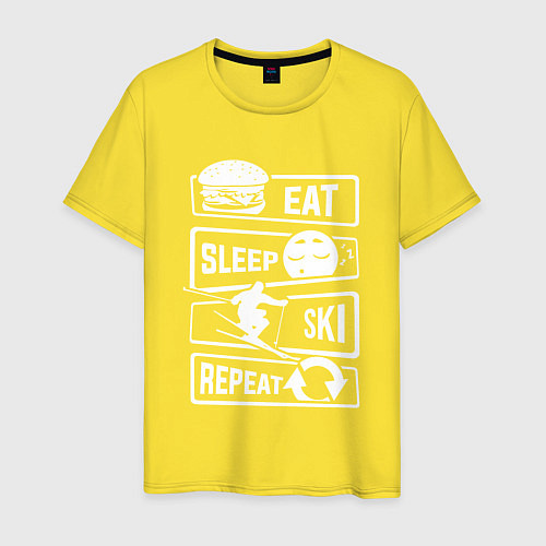 Мужская футболка Еда сон лыжи / Желтый – фото 1