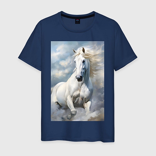 Мужская футболка Белая лошадь на фоне неба / Тёмно-синий – фото 1