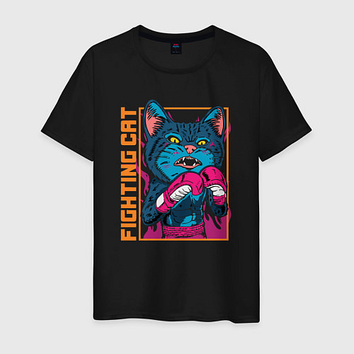 Мужская футболка Fighting cat / Черный – фото 1