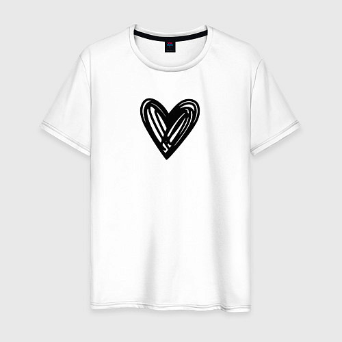 Мужская футболка Рисованное чёрное сердце парное / Белый – фото 1