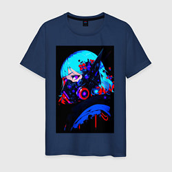 Футболка хлопковая мужская Лунная гравитация: Портрет аниме девочки, цвет: тёмно-синий
