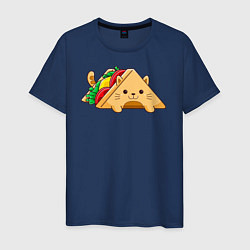 Футболка хлопковая мужская Кот сэндвич, цвет: тёмно-синий