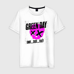 Футболка хлопковая мужская Green Day uno dos tre, цвет: белый