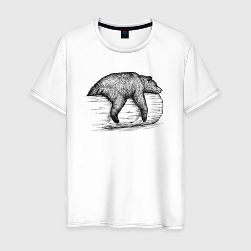 Мужская футболка Медведь отдыхает на бревне / Белый – фото 1