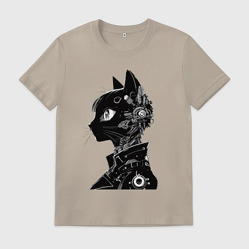 Мужская футболка Кибер кошечка - аниме / Миндальный – фото 1