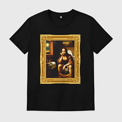 Мужская футболка Нейросеть - Мона Лиза в туалете картина прикол