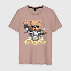Футболка хлопковая мужская Плюшевый медвежонок байкер, цвет: пыльно-розовый