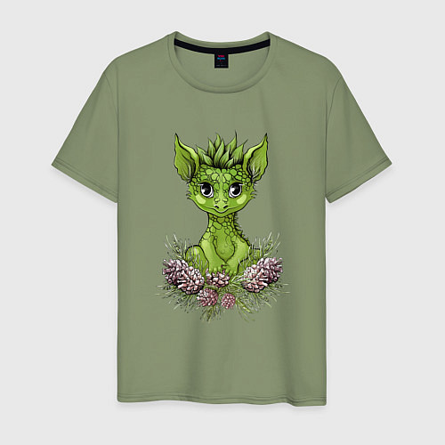 Мужская футболка Зелёный дракончик в сосновых шишках / Авокадо – фото 1