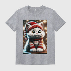 Мужская футболка Котик в новогоднем свитере