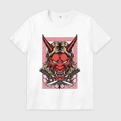 Футболка хлопковая мужская Демон Они маска, цвет: белый