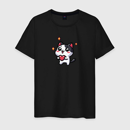 Мужская футболка Котенок с сердечком / Черный – фото 1