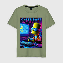 Футболка хлопковая мужская Cyber Bart is an avid gamer, цвет: авокадо