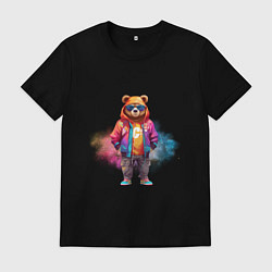 Футболка хлопковая мужская Модный медведь, цвет: черный