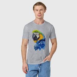 Футболка хлопковая мужская Сине-золотой попугай ара, цвет: меланж — фото 2