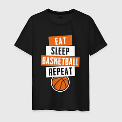 Футболка хлопковая мужская Eat sleep basketball, цвет: черный