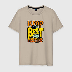 Футболка хлопковая мужская K-pop slogan, цвет: миндальный
