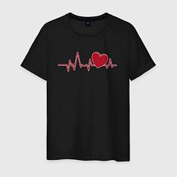 Футболка хлопковая мужская Сердце и электрокардиограмма: символ здоровья и лю, цвет: черный