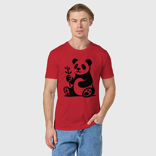 Мужская футболка Сидящая панда с бамбуком в лапе / Красный – фото 3